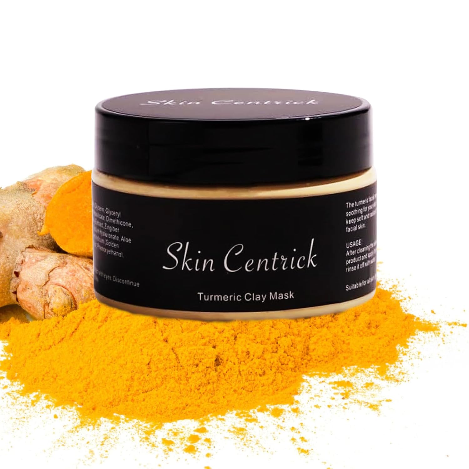 Skin Centrick - Máscara de argila de Turmeric, máscara para rosto e corpo, Efeito facial do spa em casa, mancha escura correta, pele brilhante